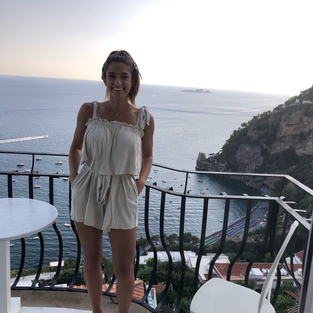 Vici a la playa romper. Linen feel fabric.
